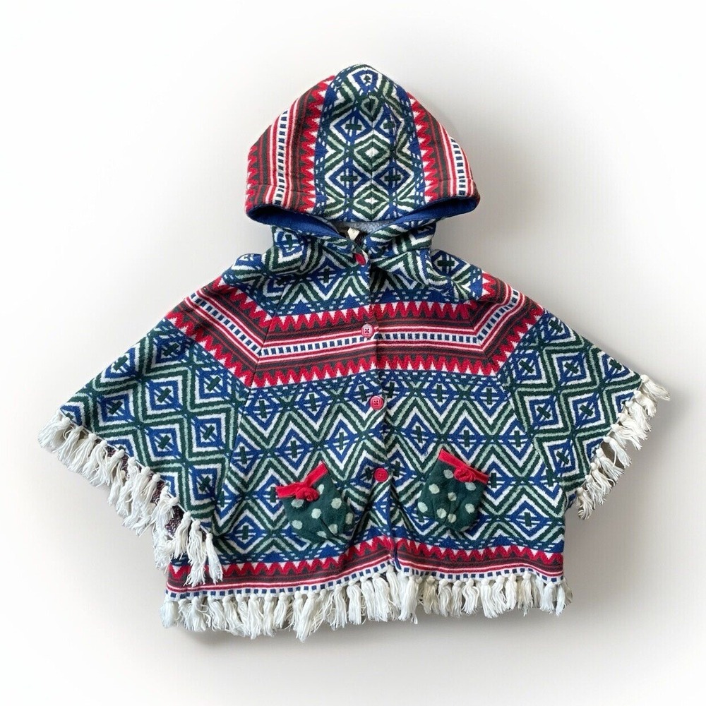 Matilda Jane Sweater Cape Girls 6 Multicolor Good Fair Isle Hooded Poncho 26136T